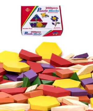 Joc educativ, Tangram din lemn, Joc asiatic cu 250 piese geometrice multicolore