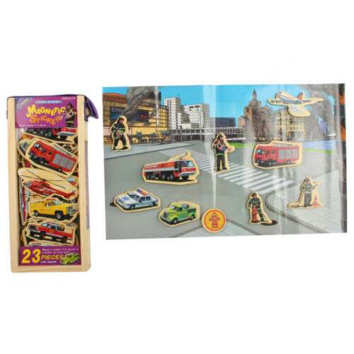 Puzzle magnetic din lemn pentru copii, masini de pompieri, 23 de piese