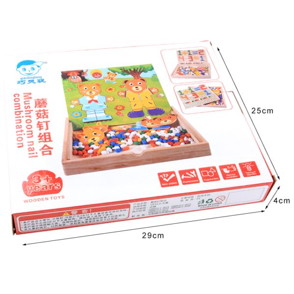 Joc educativ Tablita din lemn cu mozaic si puzzle ursi