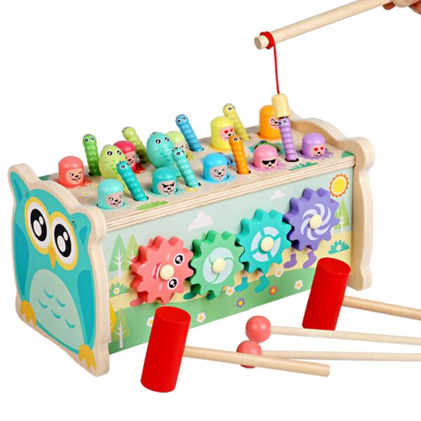 Jucarie din lemn multifunctionala cu ciocanel si undita magnetica, Mattelot Toys