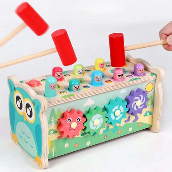 Jucarie din lemn multifunctionala cu ciocanel si undita magnetica, Mattelot Toys