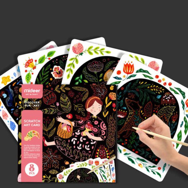 Joc creativ de razuit Mideer Scratch Art Card, 8 planse, pentru fete peste 5 ani