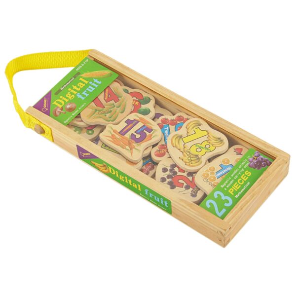 Puzzle magnetic din lemn pentru copii, cifre, fructe si legume, 23 de piese, Mattelot Toys