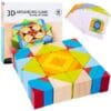 set 48 piese geometrice 3d din lemn si 10 carduri cu modele imprimate fata-vero, multicolor, + 3 ani